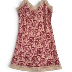 Y2K Vintage 2004 Gap Body Silk Slip Gown Dress Pink Red Floral Women M  Holiday